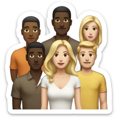 six dark-skinned men stand behind one pale blonde woman sticker
