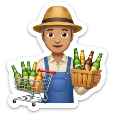 man with a shopping cart full of beers and wines sticker