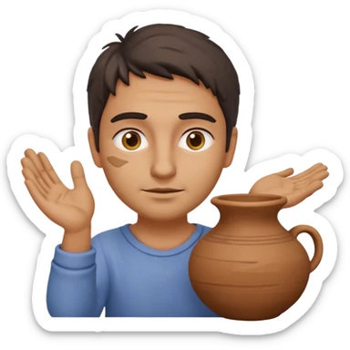 Emoji portrait of a Greek potter. Simple clothes, hands and face smudged with clay, focused expression. sticker