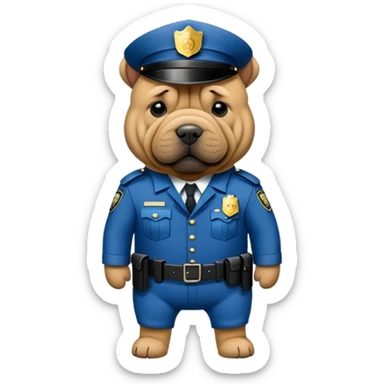 Crea un sticker de perro shar pei con traje de policía vigilante sticker