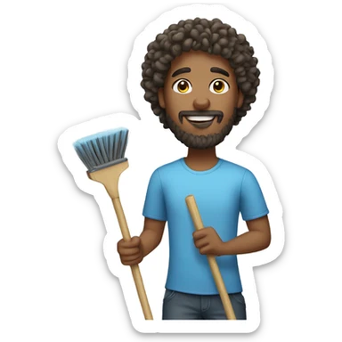 Man with curly hair and beard cleaning sticker