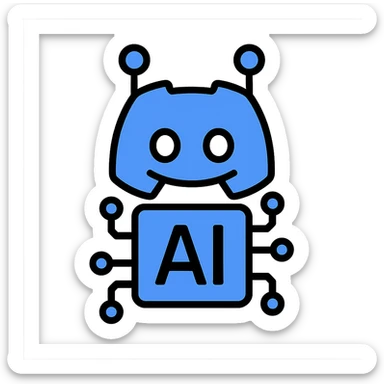 logo for Discord server about artificial intelligence, modern style, blue and white colors, simple and recognizable icon, no text sticker