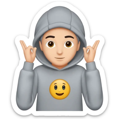 Saçı uzun ve arkadan bağlı, beyaz tenli, sakallı 24 yaşlarında, üzerinde gri  sweat olan bir erkek çiz sticker