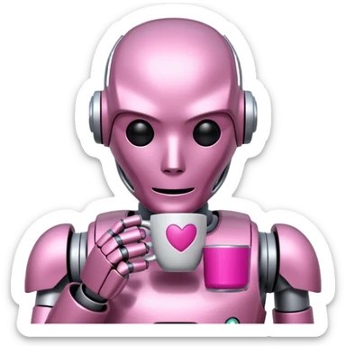 robot drink pink coffee sticker