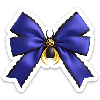 gothic bow, deep indigo satin, black lace trim, silver spider charm, moody and elegant sticker