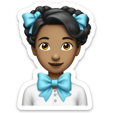 Girl with black medium hair with a light blue bow on her head, and she was smiling sticker