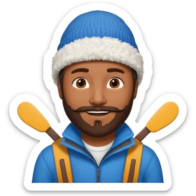 mexican guy with beard, ski hat, shirt sticker