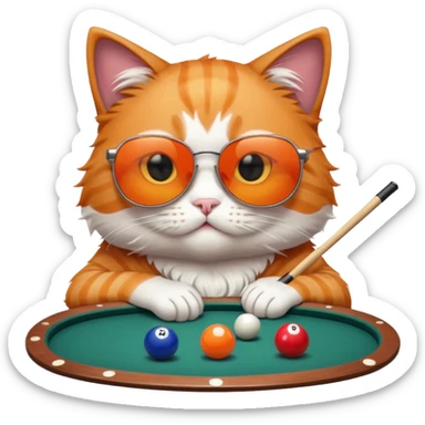 A cat playing pool with sunglasses on sticker