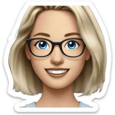 Shoulder length Balayage pale model lady with glasses and blue eyes happy  sticker