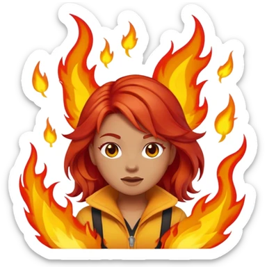 Amber from Brawl Stars as an emoji, featuring her signature fiery hair, confident expression, and flame-themed outfit sticker