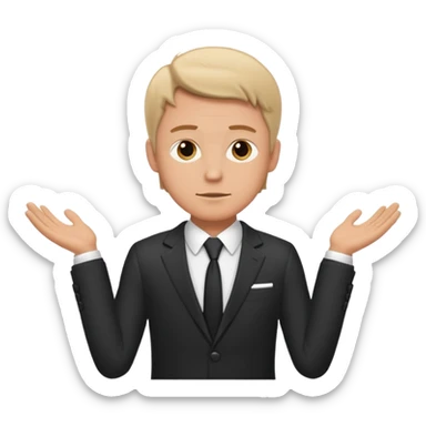 white man in formal suit spreads his arms, face thinking sticker