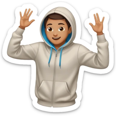 a person dancing energetically wearing a hoodie with a cheerful expression sticker
