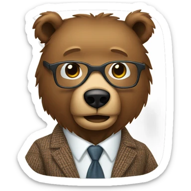 Brown bear wearing tweed suit and clear thick trimmed glasses sticker