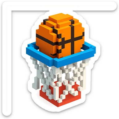 Voxel-style basketball in a net, no background, variation 2. sticker