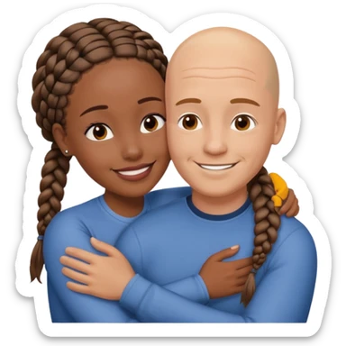 Bald white guy hugging black female friend with braids sticker