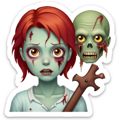 Red hair brown eyes zumbie girl sticker