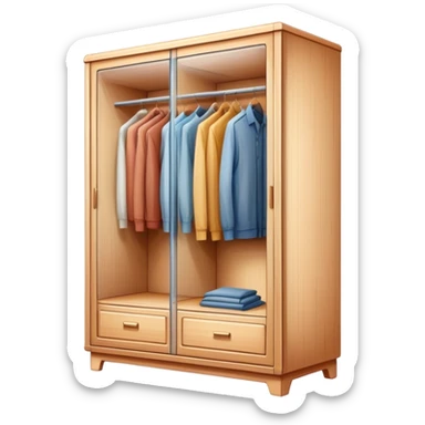 Icon for Furniture Design: a semi-transparent sketch of a wardrobe with a 3D model, pencil strokes, and development metrics. Without dress. The icon should represent the process of creating and refining furniture design. Transparent background. sticker