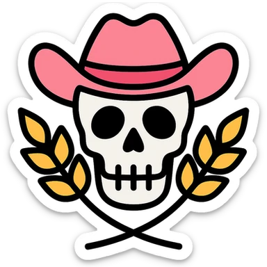 skull with pink cowboy hat and wheat sticker