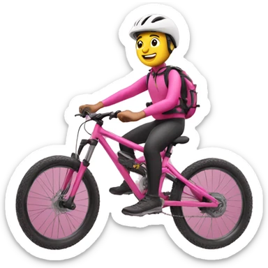 mountain biker on pink bike with thumb up sticker