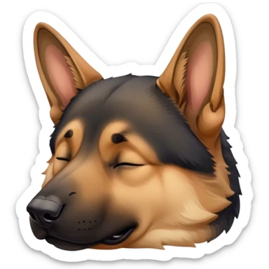 Cinematic Chubby Sleeping German Shepherd Portrait Emoji, Chubby and serene, with a round, unexpectedly soft build and a dense, glossy coat of tan and black, eyes gently closed in peaceful slumber, Simplified yet irresistibly endearing features, highly detailed, glowing with a gentle, drowsy glow, high shine, relaxed and content, stylized with a touch of whimsy, bright and heartwarming, soft glowing outline, capturing the essence of a loyal guardian in a comically sleepy state, so adorable it feels like it could roll out of the screen and snore with charming might! sticker