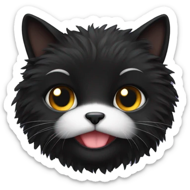 Black fluffy cat with white mouth sticker