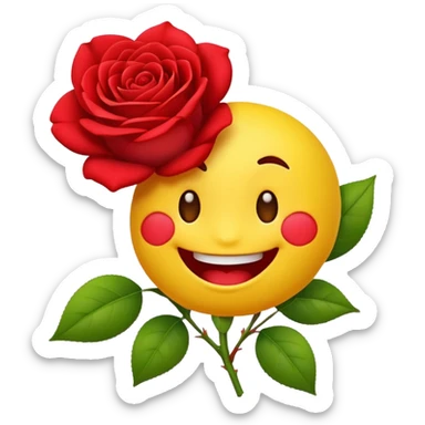 Normal emoji yellow biting a rose flower  sticker