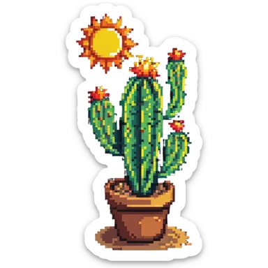 cactus in a desert with sun sticker
