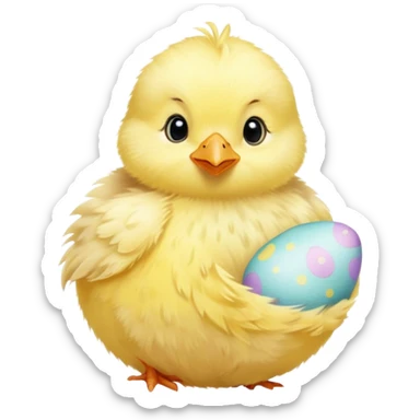 Cute yellow baby chick with Easter egg sticker