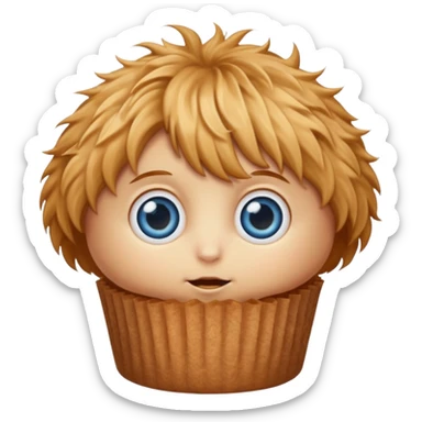 Muffin character with big blue eyes, it does have hair it’s just a muffin, doesn’t have human face  sticker