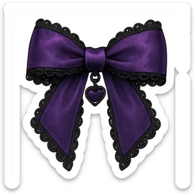 Purple gothic bow with black lace trim and heart charm, remove background sticker