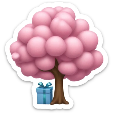 pink tree with white present sticker