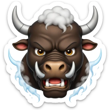 Emoji of an angry black powerful bull with steam coming out of its nose sticker