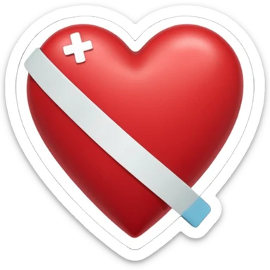 a dark red heart glued together with a Band-aid sticker