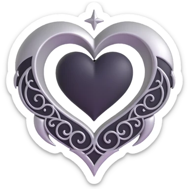 gothic heart, black and silver, with a crescent moon accent sticker