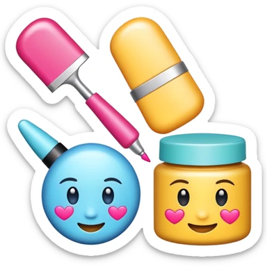 emoji of three beauty products with brand labels and a cursor (selecting a product)
 sticker