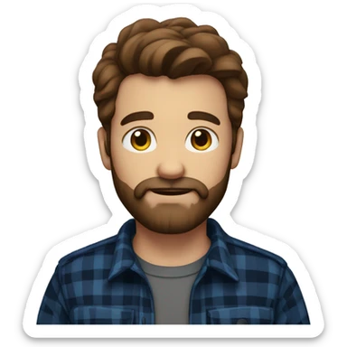 Man with a beard and brown hair wearing a darkblue and black plaid flannel shirt sticker