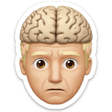 a worried blond man that dont know what to do and with the brain out of your opened head sticker