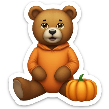 teddy bear wearing pumpkin costume sticker