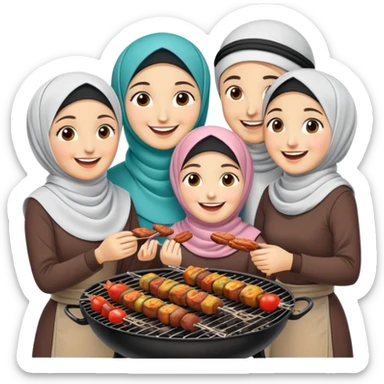 Turkish beautiful finished family hijabs make bbq time sticker