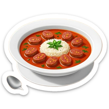 emoji of Rougail saucisse meal. Typical Reunion island meal. Sliced sausage in tomato soup with thym  sticker