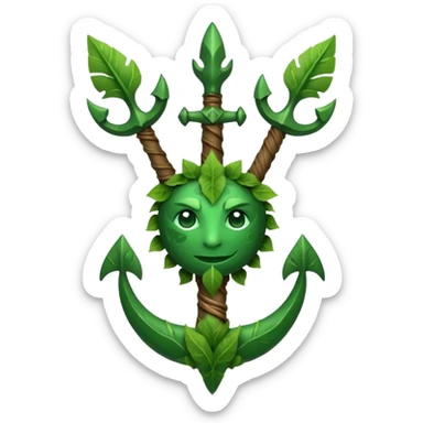 earth elemental trident with leaves sticker