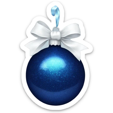 Dark blue sparkly christmas bulb with white bow sticker