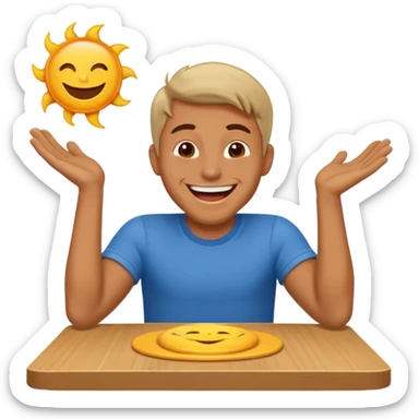 A man is laughing and banging with both hands on the table in front of him sticker