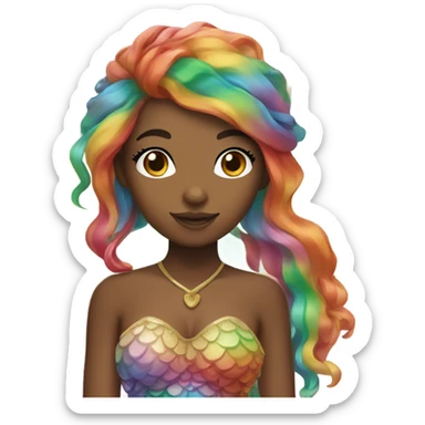 rainbow hair mermaid with brown skin  sticker