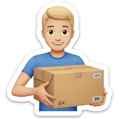 The smiling young man handed over his box. sticker