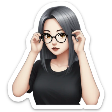 Anime+Goth-girl-dark-hair-with-glasses-black-tshirt+perfectly-centered sticker