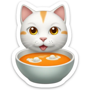 orange and white cat cooking a bowl of eyeball filled soup sticker