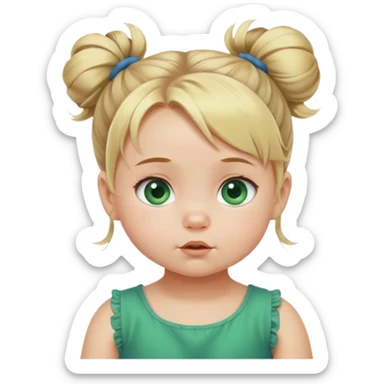 Blond baby girl with messybun green dress blue eyes sticker