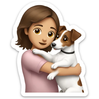 white dark brown haired girl hugging jack russell terrier sticker
