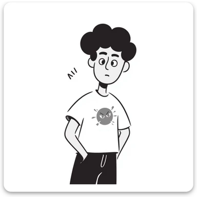 a young man with a troubled look on his face, hand drawn doodle style sticker